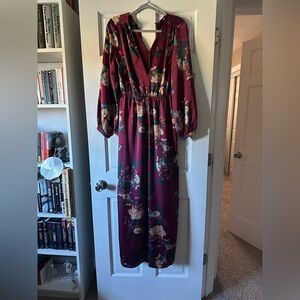 Lulu's Wine Red Floral Dress